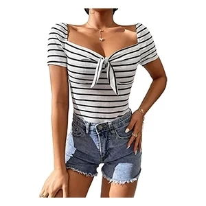 PETITE Striped Print Knot Front Tee